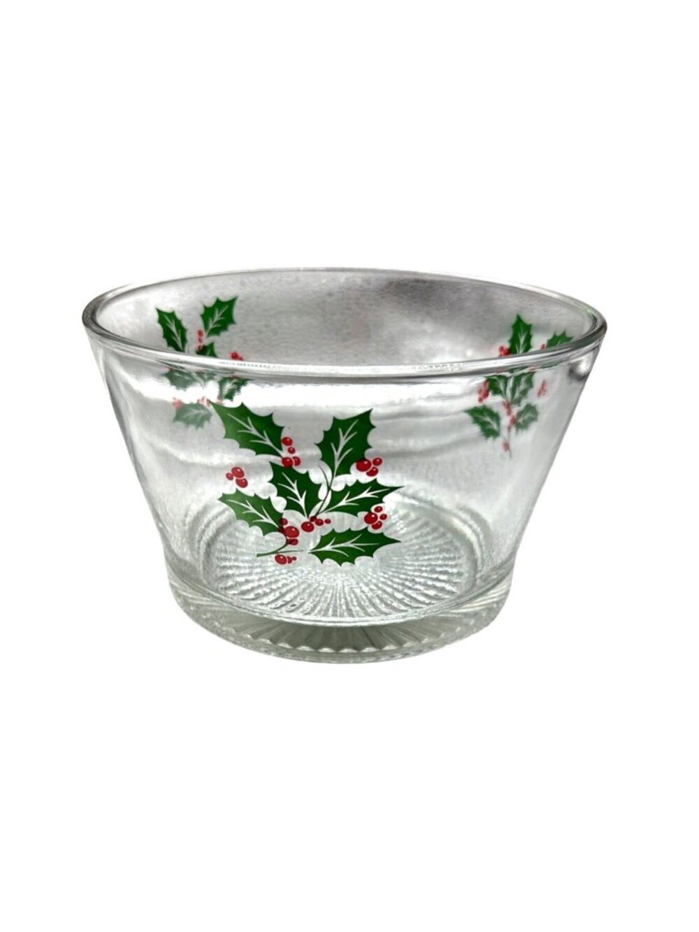 Vintage Indiana Glass Holly & Berries Small Clear Ice Bowl 5.25" Diameter